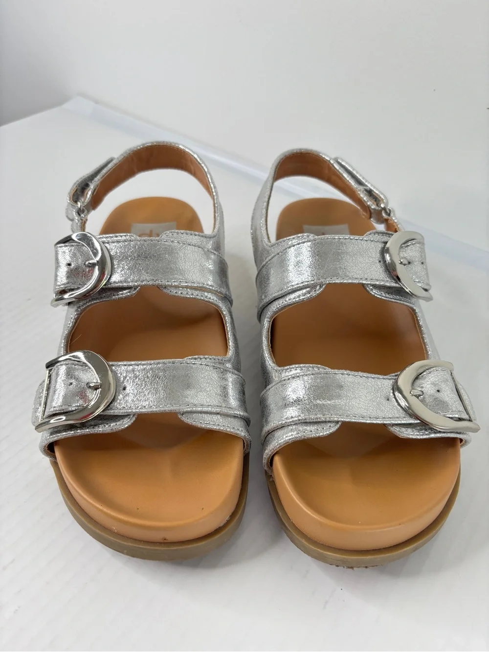 Dolce Vita Alameda Sandals Womens Sz 6.5 Metallic Silver Hook & Loop Ankle Strap